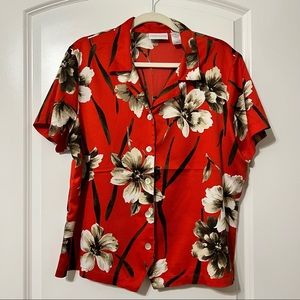 Alfred Dunner button down short sleeve shirt flower vintage